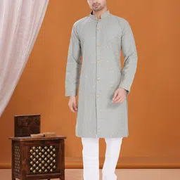 DIVISIVE Men Mandarin Collar Sequince Embroidered Thread Work Kurta-picture-11