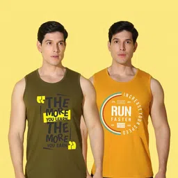 WOOSTRO Men Pack of 2 Typography Printed Round Neck Cotton Slim Fit Sports T-shirts image 2