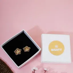 Bishty Fashion Stainless Steel Gold-Plated Artificial Stones Studded Flower Shaped Studs-picture-22