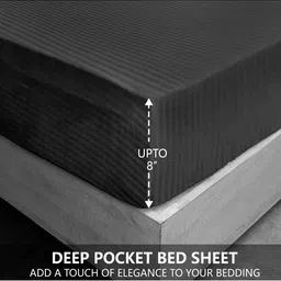 AJISH Grey Striped 300 TC King Bedsheet with 2 Pillow Covers image 2