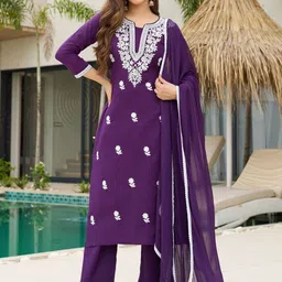 KALINI Women Embroidered Pure Cotton Kurta Sets With Dupatta image 5