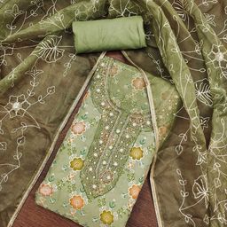 SHADOW & SAINING Floral Embroidered Beaded Organza Semi-Stitched Dress Material-picture-12
