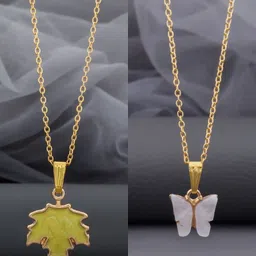 Birado Jewellery Set Of 2 Steel Gold-Plated Enamelled Quirky Pendants With Chains-image-48