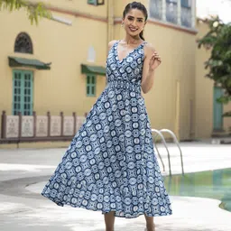 CORSICA Women Floral Print Fit & Flare Midi Dress-image-50