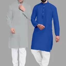 VS MALL Blue Cotton Blend Kurta Sets-picture-14