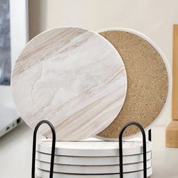 TIED RIBBONS White & Beige 6 Pieces Ceramic Round Coasters-picture-10