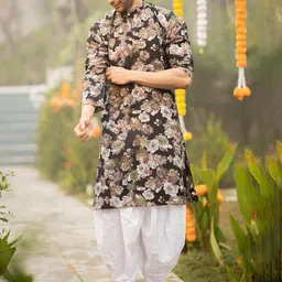 Shasak Floral Printed Mandarin Collar Cotton Straight Kurta-image-6