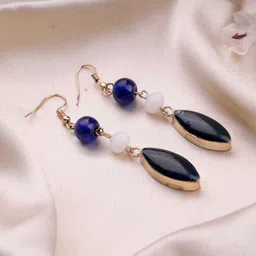 Hi Look Gold-Plated Artificial Stones Studded And Beaded Geometric Shaped Drop Earrings-picture-10