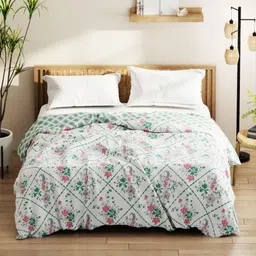 KOPA White & Green Floral Microfiber AC Room 150 GSM Double Bed Comforter-image-24