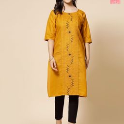 Moda Rapido Selection Of 2 Floral Embroidered Thread Work Pure Cotton Straight Kurtas-picture-7
