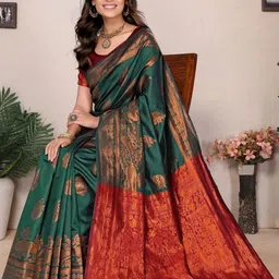 Snofi Creation Floral Zari Silk Blend Kanjeevaram Saree image 4