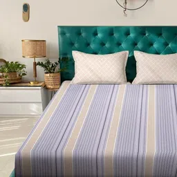 WEAVE AND DECOR Purple & Pink Striped Pure Cotton 300 TC Double Bedsheet Set 2.28 x 2.28 m image 4