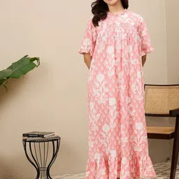 ETC Women Pure Cotton Printed Maxi Nightdress-image-58