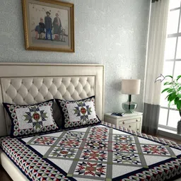 DGSM CRAFT Multicoloured Geometric 144 TC King Bedsheet with 2 Pillow Covers-picture-38