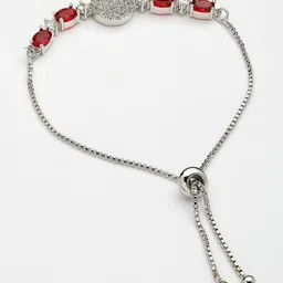 ZENEME Women Red Rhodium Plated American Diamond Studded Round Shaped Wraparound Bracelet image 3