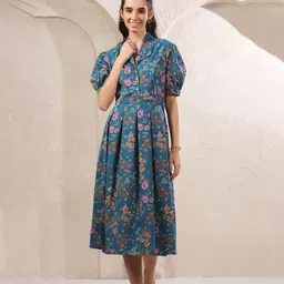 JISORA Floral Printed Fit & Flare Midi Dress-picture-22