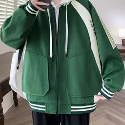 HERE&NOW Men Typography Colourblocked Varsity Jacket-picture-23