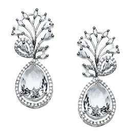 Gemron Jewel Rhodium-Plated Cubic Zirconia Studded Teardrop Shaped Drop Earrings image 4