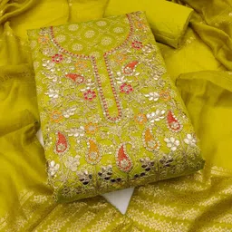 HE VAHLA Embroidered Art Silk Unstitched Dress Material-image-54