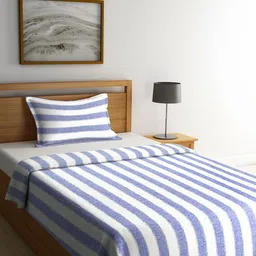 Myntra Elegant Homes Blue & White Striped Cotton Single Bed Cover-picture-15