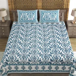 Myntra Elegant Homes Blue Printed Cotton 144 TC King Bedsheet Set 2.18 m x 2.64 m-picture-21