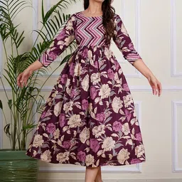 Twirl Tales Women Cotton Floral Printed Fit & Flare Midi Dress-image-27