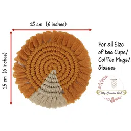 My Creative Hut 4-Pcs Mustard & Beige Textured RoundCoasters image 4