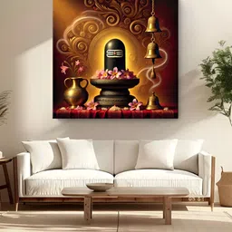 999Store Brown & Gold Toned Shivlinga Printed Canvas Wall Art-picture-27