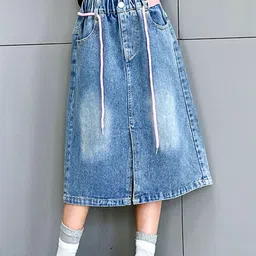 LULU & SKY Girls A-Line Pull-on Denim Midi Skirts image 4