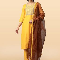 Anouk Rustic Women Floral Embroidered Regular Sequinned Kurta with Trousers & With Dupatta-picture-38
