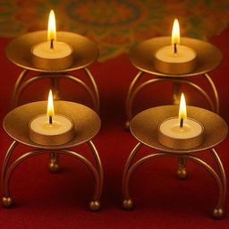 Go Hooked Set Of 4 Gold Toned Matte Finish Metal Pedestal Candle Stand-picture-17