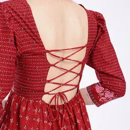 fusion by glitchez Floral Printed Square Neck Tie-Up Detailed A-Line Mini Dress image 2