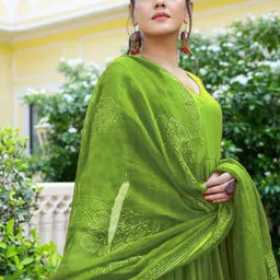 Anni Designer V-Neck Anarkali Kurta with Trousers & Dupatta image 4