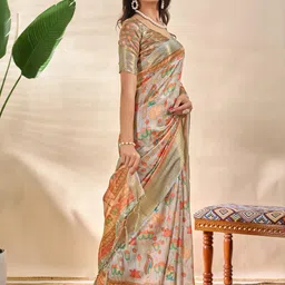 DIVASTRI Cream Printed Art Silk Sarees image 2