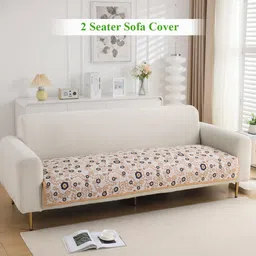 HOKIPO Peach & Navy Blue Printed 2-Seater Quilted Sofa Cover-image-46