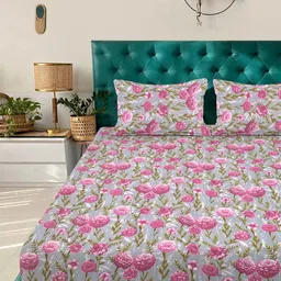 Aura Pink & Grey Floral Printed 300 TC Double King Bedsheet Set-2.50 m X 2.25 m image 4
