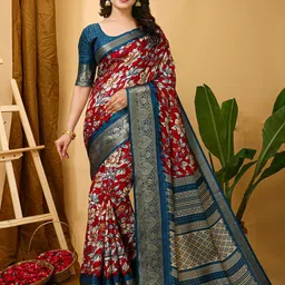 HERE&NOW Floral Zari Silk Cotton Banarasi Saree-picture-22