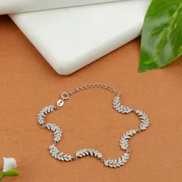 GIVA 925 Sterling Silver Rhodium Plated Woven Leaf Bracelet, Adjustable image 1