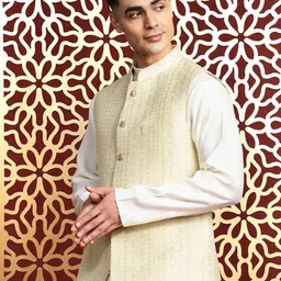 MANQ Men Kurta with Churidar & Ethnic Motifs Nehru Jacket-picture-38