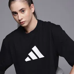 ADIDAS Women Brand Logo Printed Drop-Shoulder Sleeves Pure Cotton Boxy T-shirt-picture-44