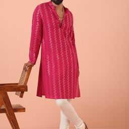 KISAH Chevron Printed Mandarin Collar Straight Kurta With Churidar-picture-43