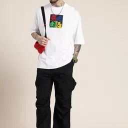 HERE&NOW Printed Drop-Shoulder Sleeves Oversized Pure Cotton T-shirt image 5