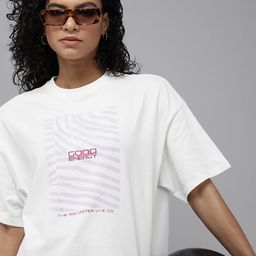 Roadster Women Off White Printed Drop-Shoulder Sleeves Boxy T-shirt-picture-8