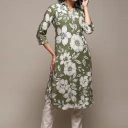 Biba Green Floral Print Straight Kurta image 5