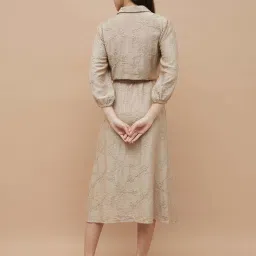 Code By Lifestyle Beige Regular Fit Embroidered Dress image 2