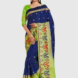 Mimosa Royal Blue Embroidered Sarees With Blouse image 1