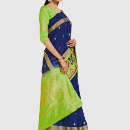 Mimosa Royal Blue Embroidered Sarees With Blouse image 3