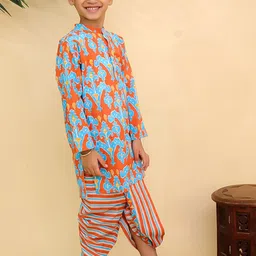 The Mom Store Boys Ethnic Motifs Printed Cotton Kurta with Dhoti Pant image 4