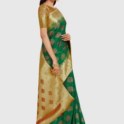 Mimosa Green Woven Sarees With Blouse image 3