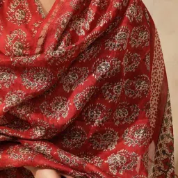 Folksong by W Red Cotton Printed Dupatta image 5